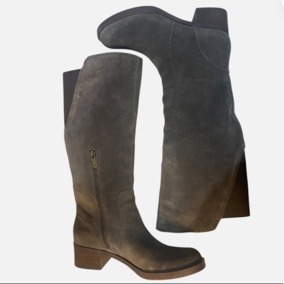 Lucky Brand Tall Suede Leather Riding Boots Gray Stretch Calf Equestrian Western - Picture 9 of 10